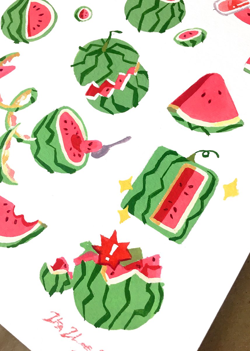 15 Ways to Eat a Watermelon 🍉 my 1st gouache painting for the "Have You Eaten Yet?" art show at Chunky Paper! 