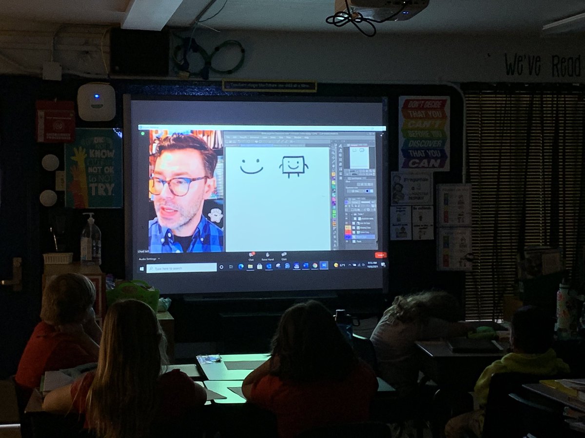 Anne_Baum12's tweet photo. Virtual author visit with @chadsell01!  5th graders at @DurhamES were mesmerized while he showed us his drawing process. Inspiring students to practice their own 😍 Thank you @BlueWillowBooks and @Hoggmslibrary for this opportunity! @Hogg_Razorbacks @maddisonguevara https://t.co/oW9jJMtLIW