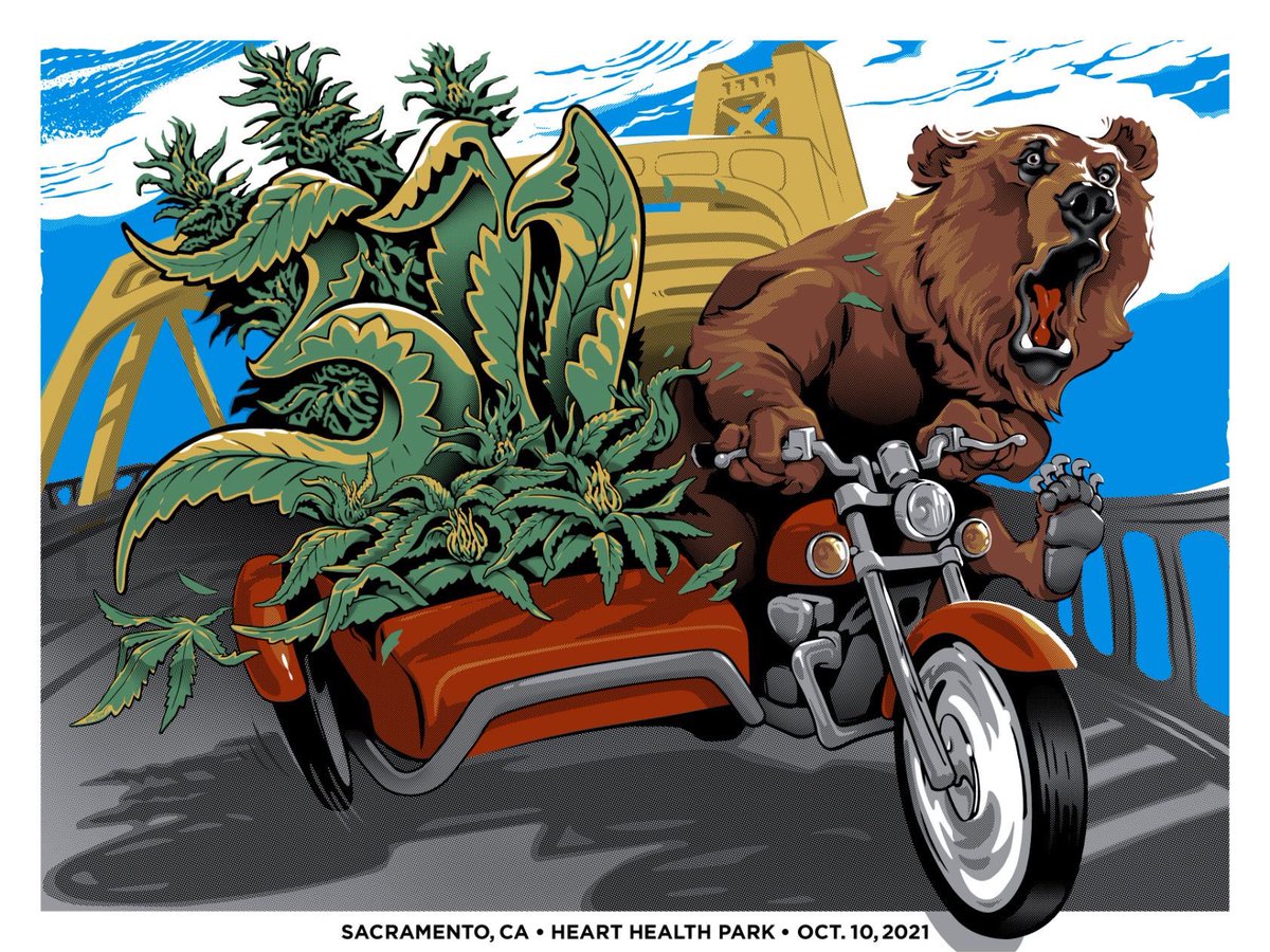 the311store's tweet photo. Sacramento event merch reveal! Awesome poster art by @f4dstudios @natedino! Regs numbered out of 113. Foils out of 60 with 30 available at the stand. 

Event tee and sticker art by Garett Watt. 

#311merch #gigposter #gigposters #natedino https://t.co/Pwo9FHk44b