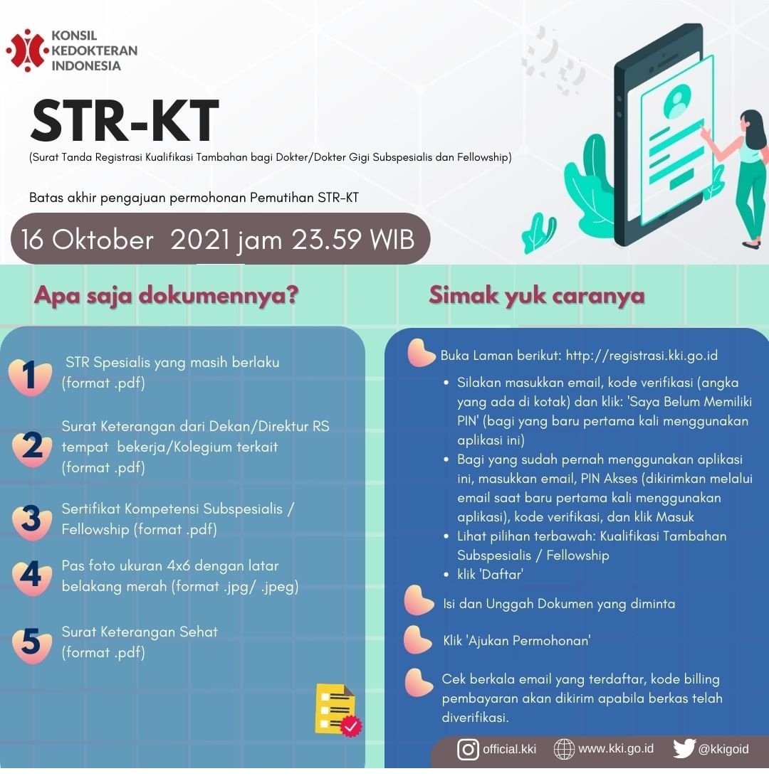 TarunaIkrar's tweet photo. Sobat dan Sejawat Dokter, berikut informasi penting Batas Akhir permohonan Pemutihan STR-KT.
#kki
#pbidi #kolegium #dokter #doktergigi https://t.co/7wBwPbRPvI