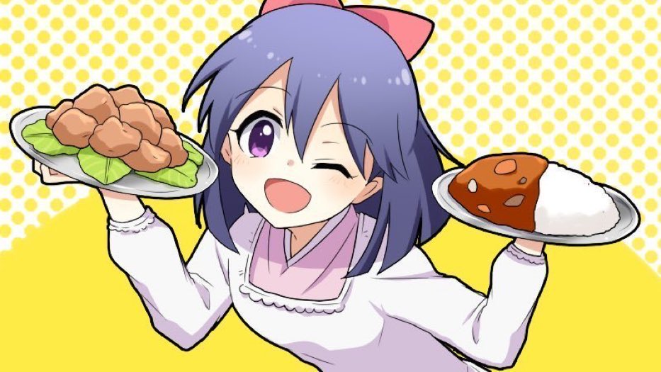 1girl one eye closed kappougi food solo purple eyes apron  illustration images