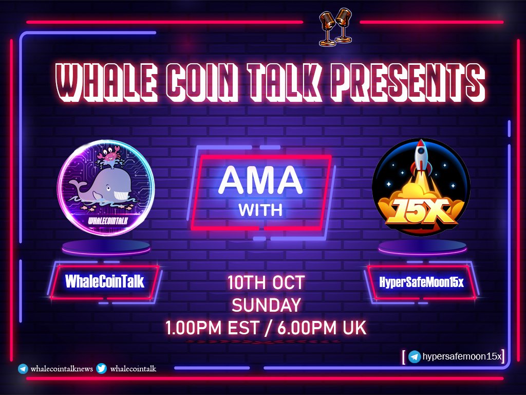 WhaleCoinTalk's tweet photo. 📢 𝑨𝑴𝑨 𝑨𝑵𝑵𝑶𝑼𝑪𝑬𝑴𝑬𝑵𝑻 📢 

📣 AMA 𝒘𝒊𝒕𝒉 @HyperSafeMn15x
📅 Join us on 10.10.21
⏰ 1PM EST / 6PM UK
🌐 https://t.co/rE57qKQTL6
☎️ https://t.co/jystyHQaq6 

𝑆𝑒𝑒 𝑦𝑜𝑢 𝑡ℎ𝑒𝑟𝑒 𝑓𝑒𝑙𝑙𝑜𝑤 𝑤ℎ𝑎𝑙𝑒𝑠. 🐳 https://t.co/5FxDbaiwFk