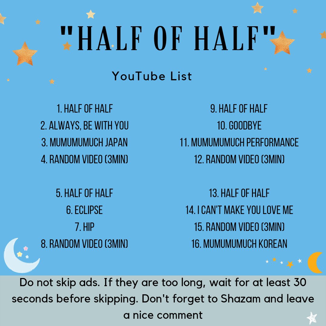 MoosStreaming's tweet photo. [🅜] #마마무 #MAMAMOO
 → @RBW_MAMAMOO ←
| YouTube Saturday | 
» The list of today it's focused on "Half of Half"
~~ Let's Keep supporting #MOONBYUL release 
» You can join at any time of the day, there's no set Time.

HT: #MoosStreaming https://t.co/cpu5zqcpqC