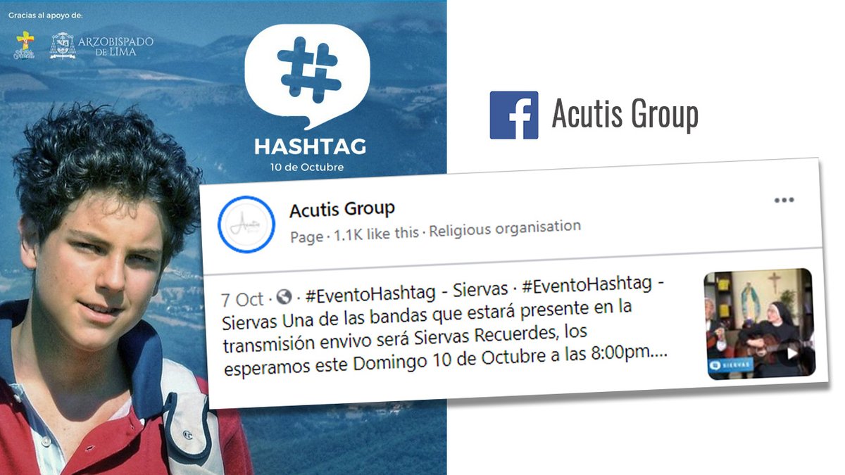 Mañana, el domingo 10 de octubre, el grupo juvenil "Acutis Group" en el Perú ha organizado el evento "Hashtag" que será transmitido por su facebook a las 8pm!  ¡Estamos felices de poder ser parte de este evento! 🤗

web.facebook.com/10057266863609…