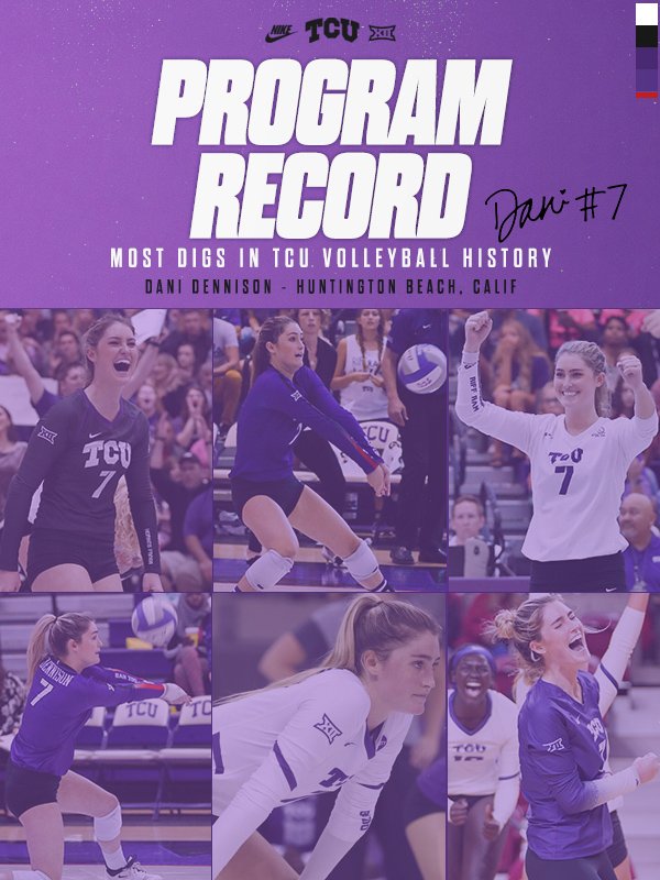 That's the record‼️

<a href="/dennison_dani/">daniden✨</a> just recorded her 1,434th career dig. The most in program history!

Congratulations Dani!

6-6 (TCU 1 - OU 2)

#ThisIsHome x #GoFrogs🐸🏐