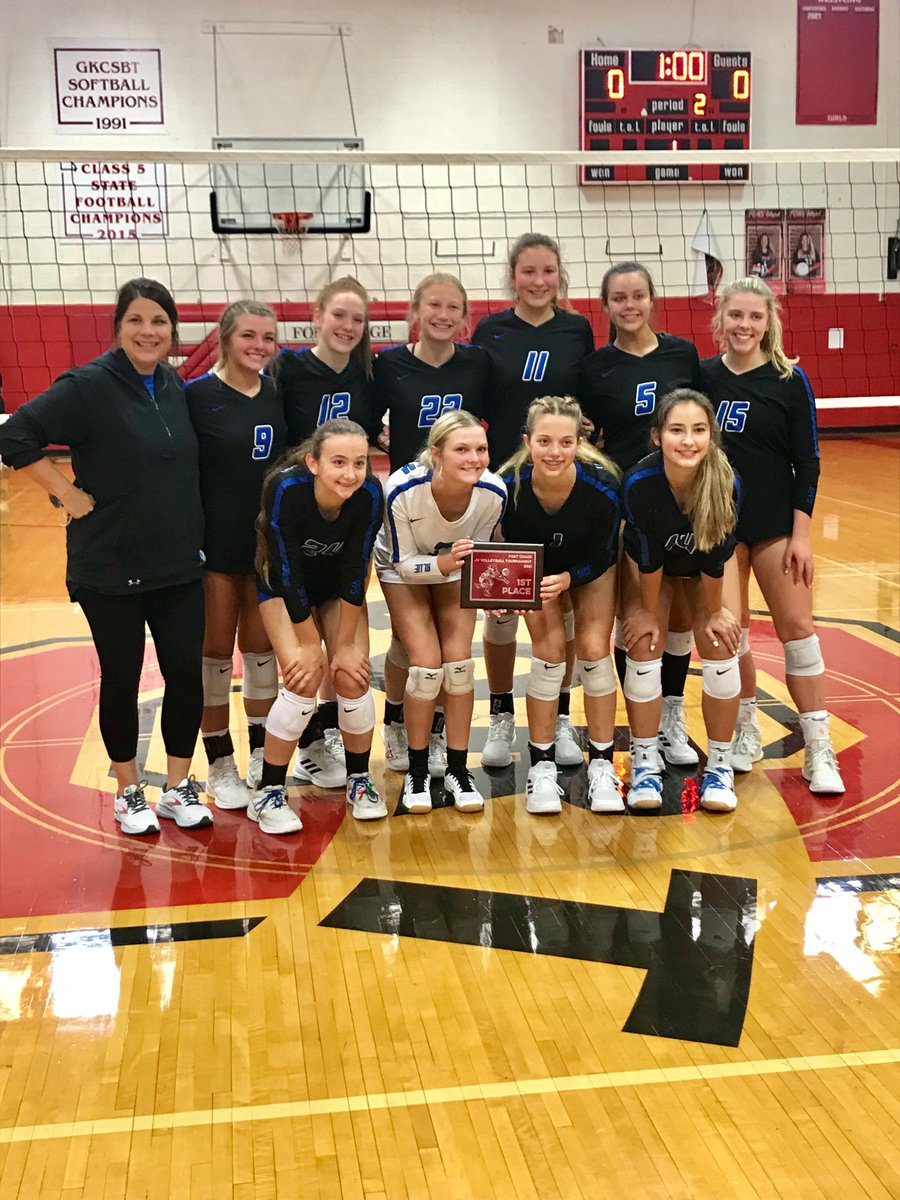 AjwrightA's tweet photo. TOURNEY CHAMPIONS AGAIN

LHS Blue Jays ⁦win the Fort Osage Volleyball Tournament!!! 
Another powerful performance by ⁦@jaysvb⁩ winning all 6 matches. So much fun watching these girls. They play with joy and enthusiasm every time they take the court. https://t.co/OiBBzD9Lgy