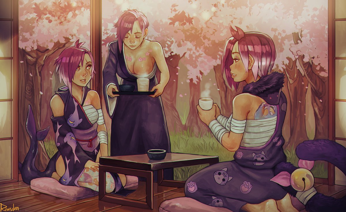 Rawrdenn's tweet photo. Commission for @LunariValkyrie 
Yakuza Mom, Nyakuza Mom &amp; Sharkuza Mom sharing some time together!
#YakuzaMomArt https://t.co/ysNfQZR9zD
