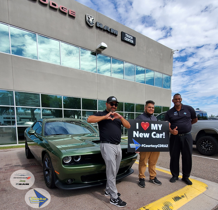 CourtesyCDRSS's tweet photo. Aaron Cornejo Echeverria LOVEs β€οΈ his cool 2021 #DodgeChallenger assisted by Jimmy Mendez & mgr Jeff Bonner. Interested in a great deal on a quality #CourtesyCDJRSuperstitionSprings vehicle? Call Jimmy at 480-569-2991. #TheCourtesyWay #CourtesyCDRAZ #Challenger #JimmyMendezJeep https://t.co/DAwGRqUVxy