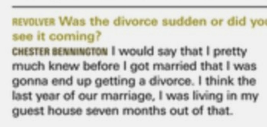 FallanFox's tweet photo. Definitely seems like the soulmates thing wasn't mutual 😳. Also this further proves that it wasn't T who split them up but rather Chester was just unhappy in his marriage to S and wanted out regardless of whether he met T or not
#ChesterBennington #FallingLoveNotes
#SamathaOlit https://t.co/N7QKOAwFFH