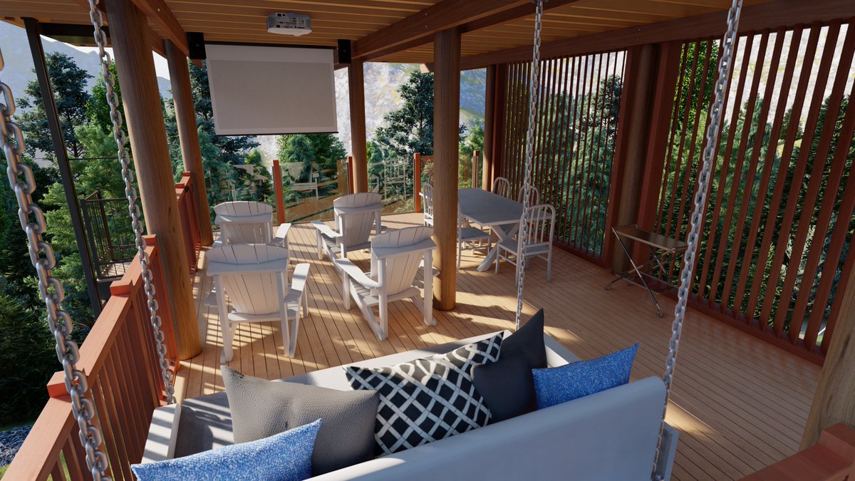 VisitDesign1's tweet photo. Everybody needs a party deck!!!
All set up for a movie night.

550sq.ft. house in the trees with a lower level party deck.

#render #3drender #rendering3d #visualizeit  #3dvisualization #exterior #exteriordesign #architecture #architecturaldesigns
#architecturalmodel #tinyhome https://t.co/jcUcFzVO3Z