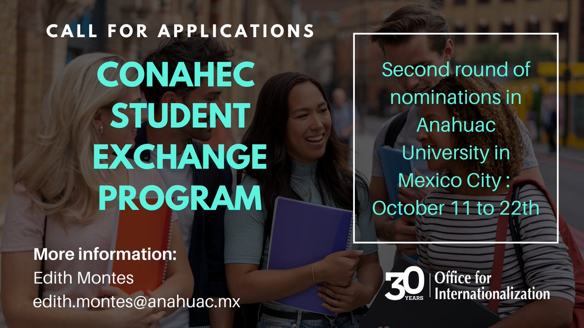 AnahuacGlobal's tweet photo. #SegundaConvocatoria #CONAHEC
Se informa a todos los estudiantes interesados en hacer algún intercambio a través de la plataforma de @conahec que ya está abierta la segunda convocatoria. https://t.co/hOc4BfA7Wd