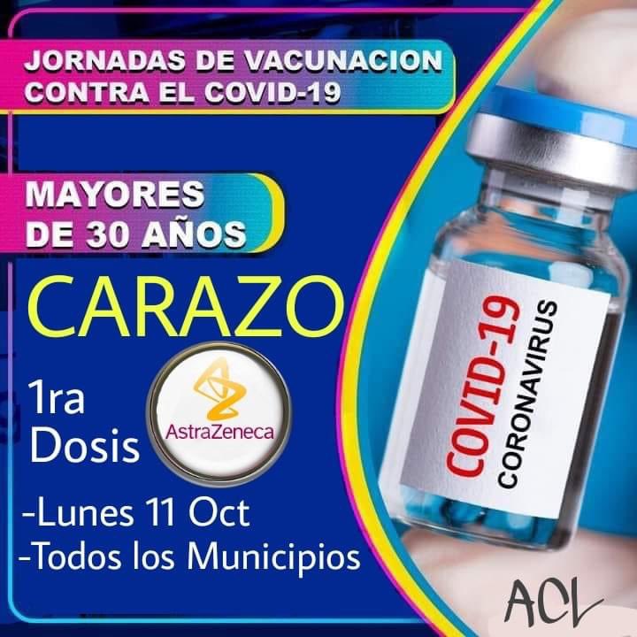 Para este Lunes 11 estaremos Poniendo primeras dosis de AstraZeneca y Segundas dosis de Sputnik y AstraZeneca para los que se vacunaron en Agosto en <a href="/CarazoSilais/">Salud en familia y comunidad Carazo-SILAIS CARAZO</a> <a href="/SilaisManagua/">Silais Managua</a> 
#VacunandonosPuebloQueVence 
#SaludEnFamiliaYComunidad