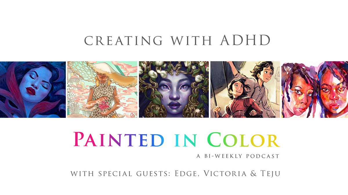 On episode 26 of Painted in Color, guest artists @tejuabiolaart , @ArtOfEdge , and @victoriaying join co-host @Labillustration for a candid and in-depth conversation moderated by @mllemiaaraujo, about what it's like to be a professional artist with ADHD.