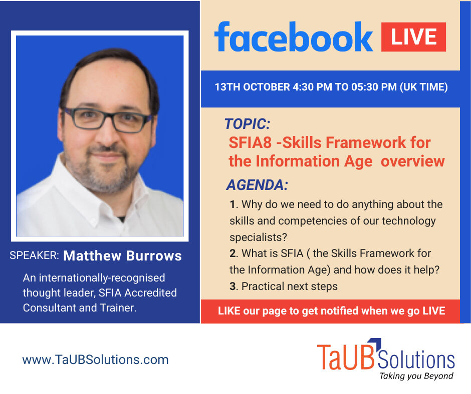 taubsoln's tweet photo. Facebook Live by @MatthewKBurrows along with @sureshgp
An internationally recognised thought leader, SFIA Accredited Consultant and Trainer.
To join, click on the link below,
https://t.co/iajgKTym3p
#TaUBSolutions #FBLive #MathewBorrow #SureshGP #SkillFramework https://t.co/KX5u8xDfGb