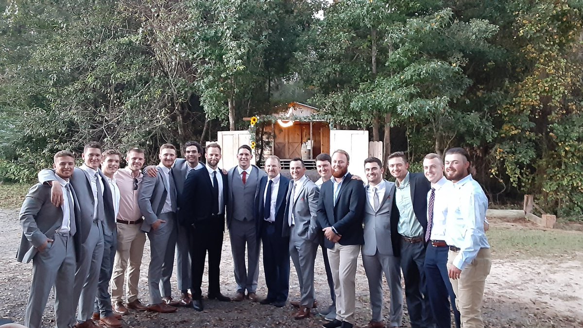 RustyStroupe's tweet photo. Grateful to spend Saturday evening with several former @GWUBaseball players and Coach @fastballhunter Ross Steedley. We gathered for @C_Redmond13 wedding. What a blessing to be in this picture. #SevenBrotherhood https://t.co/9t7Zn1OHm4