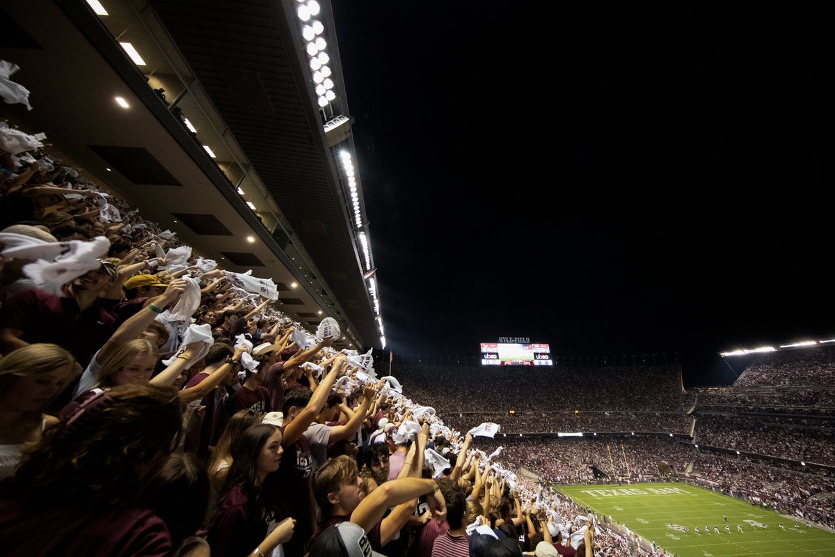 AggieFootball's tweet photo. Couldn't do it without the #12thMan. 

Attendance for tonight's game is 106,815, the second-largest crowd in stadium history. #GigEm https://t.co/BNp0AQ9n98