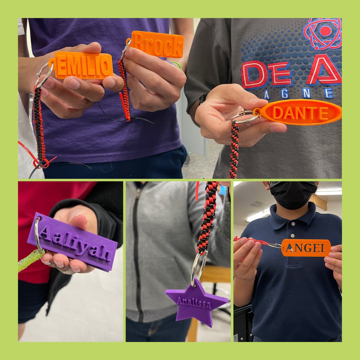 When 3D printing name tags/keychains I like to extend this maker/STEAM activity by having Ss learn to braid a box not chain and add the ring. @edcampOSjr <a href="/christinekdixon/">Make💡Design💡Innovate</a> <a href="/DrEddiesClass/">Edward González</a> <a href="/spencerideas/">Dr. John Spencer</a> <a href="/MrNunesteach/">𝕊𝕔𝕠𝕥𝕥 ℕ𝕦𝕟𝕖𝕤</a> <a href="/ValPerez_STEAM/">ValeriePerez👩🏻‍🏫</a>