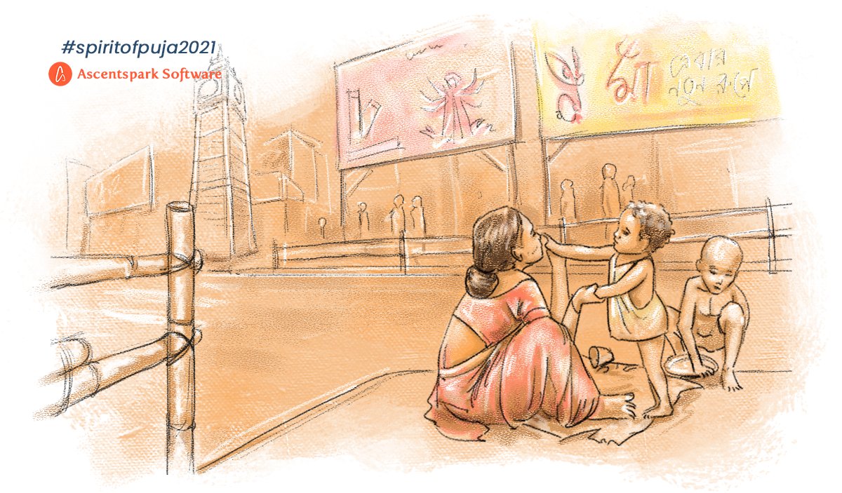 ascentspark's tweet photo. #durgapuja is all about finding joy and happiness, even in the midst of hardships &amp; burdens of daily life. For some, happiness is in a new car or iPhone. For others, happiness is not going hungry to bed tonight. Digital painting  #spiritofpuja2021 series. #DurgaPuja2021  #Kolkata https://t.co/vg8dOA7Ij0