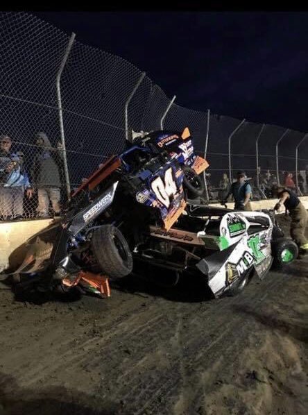 JustinPogo01's tweet photo. Well, definitely not the Fall Classic results we were looking for. Tommy was involved in an incident on the track in tonight’s feature, in which he ended up against the wall on top of another driver. Tommy was ok, he climbed out of the car on his own - the car didn’t fair as well https://t.co/3MJJSYZlf6