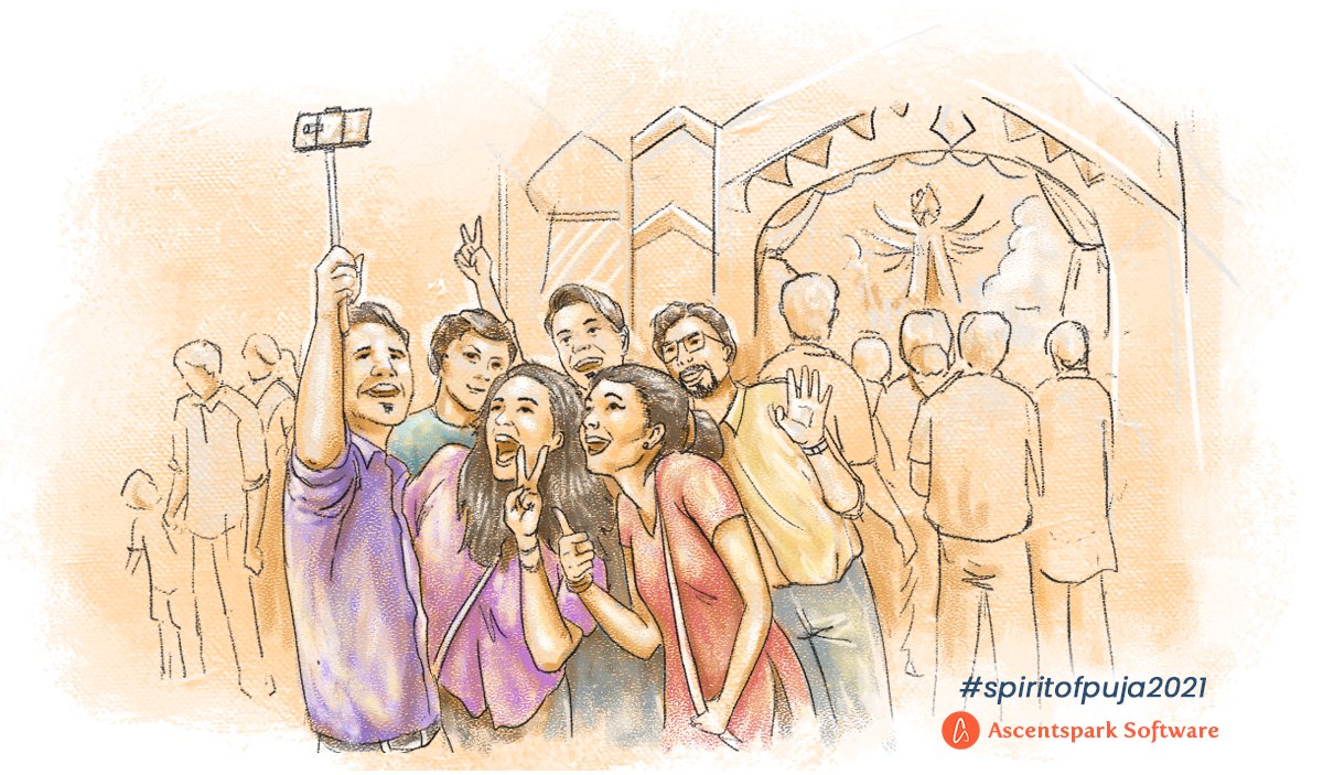 ascentspark's tweet photo. #durgapuja means pandal hopping with friends, and acing that groupie. #digitalpainting by our #digitalart team in the series #spiritofpuja2021 Have a blast, but stay safe - maintain social distancing and other covid appropriate behaviour. https://t.co/x33S5vwjPn