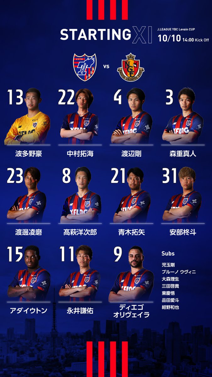 fctokyoofficial's tweet photo. 🔵🔴
#STARTINGXI #TokyoNagoya
2021 JリーグYBCルヴァンカップ 準決勝第2戦
vs #名古屋グランパス
スターティングメンバーが発表されました!!🔵🔴
#ルヴァンカップ
#LIFEwithFCTOKYO
#fctokyo #tokyo https://t.co/NzanmL7xP2
