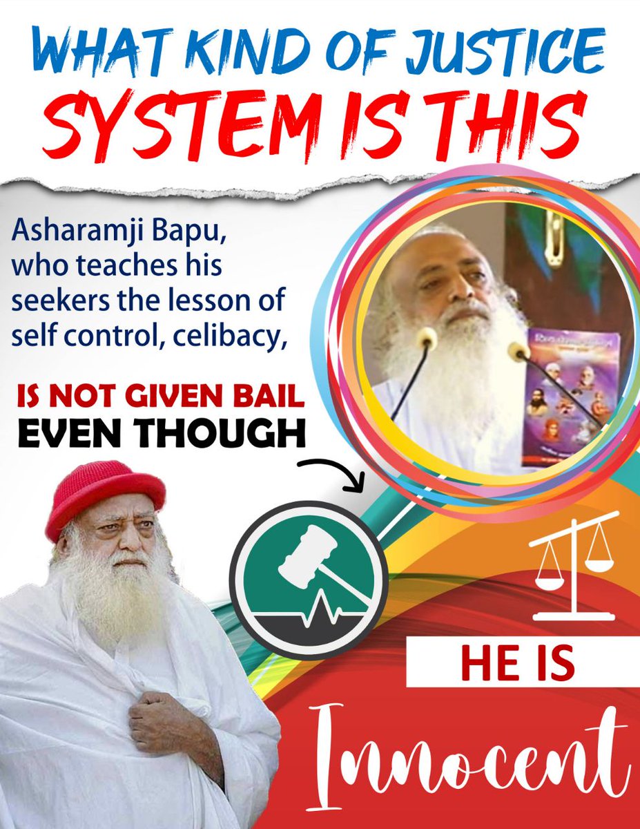 Sant Shri Asharamji Bapu को झूठे केस में फसाकर जेल भेज दिया किन्तु यहां #संत_नहीं_संस्कृति_कारावास_में है। क्योंकि संत न होते जगत में तो जल मरता संसार । संतो ने ही Sanatan Dharma को संजोया है ।
Justice For Bapuji