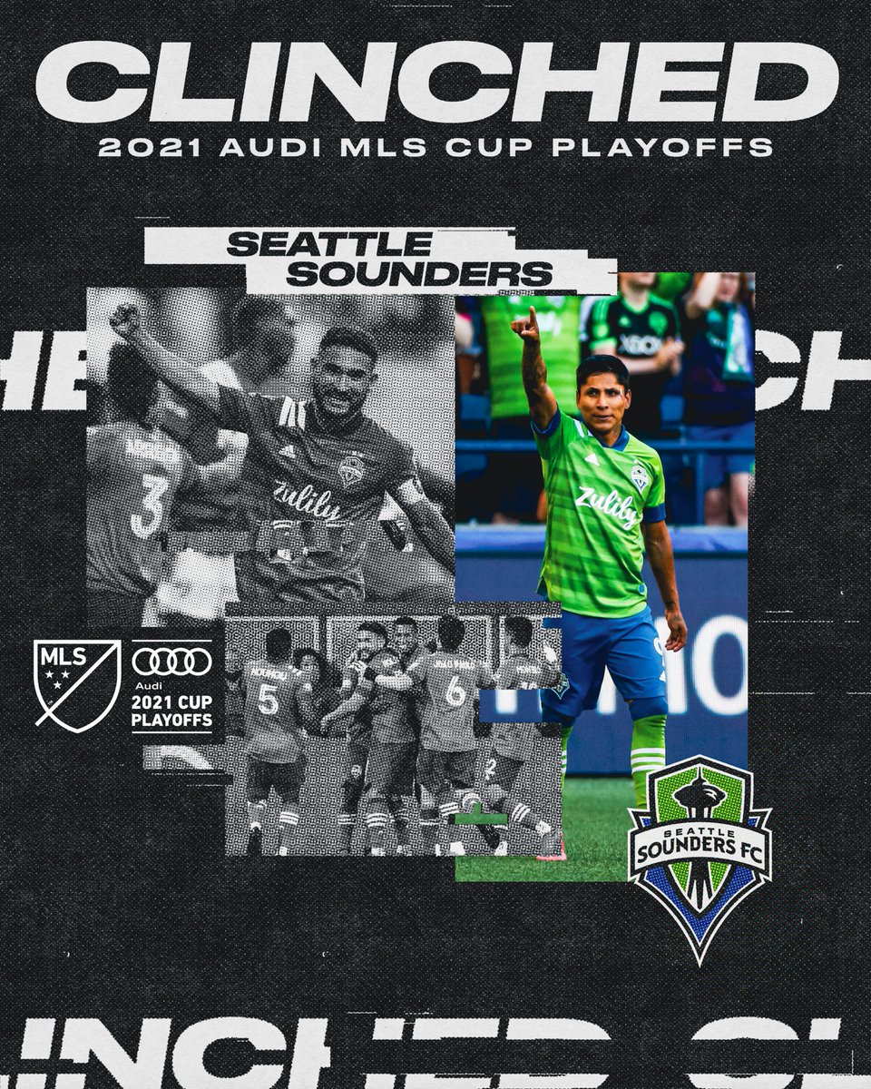 MLS's tweet image. For the 13th consecutive season, @SoundersFC have secured their place in the Audi #MLSCupPlayoffs!