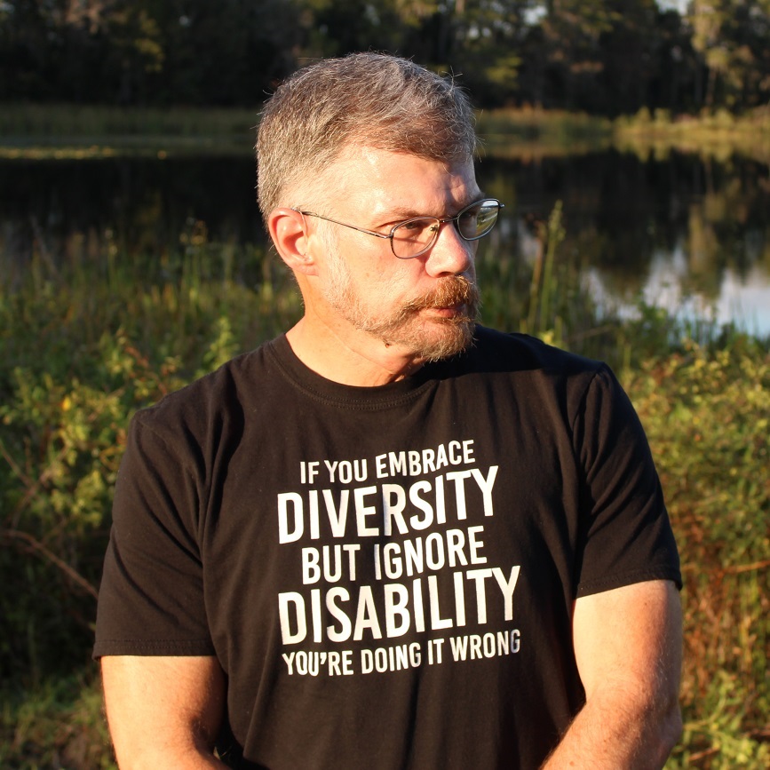 WrightRhetoric's tweet photo. All of my clothing choices are rhetorical. Few are as explicitly so as this. It's an important message.
#embracedisability
#urevolution https://t.co/fSXmDWLHLB