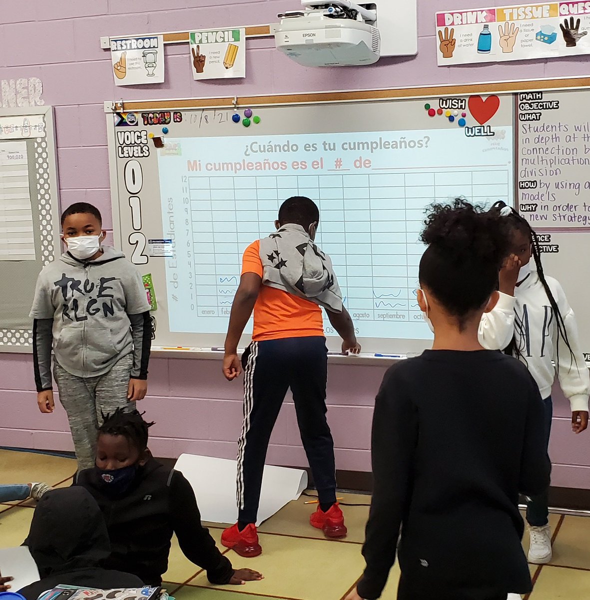SraChupnick's tweet photo. @williamsonlmes's Gr4 class @LyonsMill had conversations in Spanish about birthdays; then created a class graph &amp; answered data ?'s in Spanish. #SpanishIsFun #LanguageIsLiteracy #TodosAdelante @OWLteamBCPS @BaltCoPS @BcpsPassport #VIVAPassport @BCPSMATH #CrossCurricularLessons https://t.co/F5jncVrVn4