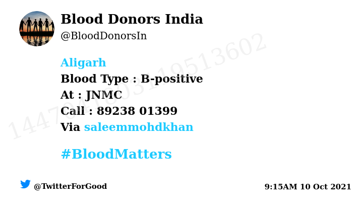 BloodDonorsIn's tweet photo. #Aligarh
Need #Blood Type :  B-positive
Blood Component : Blood
Number of Units : 3
Primary Number : 89238 01399
Via: @saleemmohdkhan
#BloodMatters
Powered by Twitter https://t.co/MHApC8S4nl