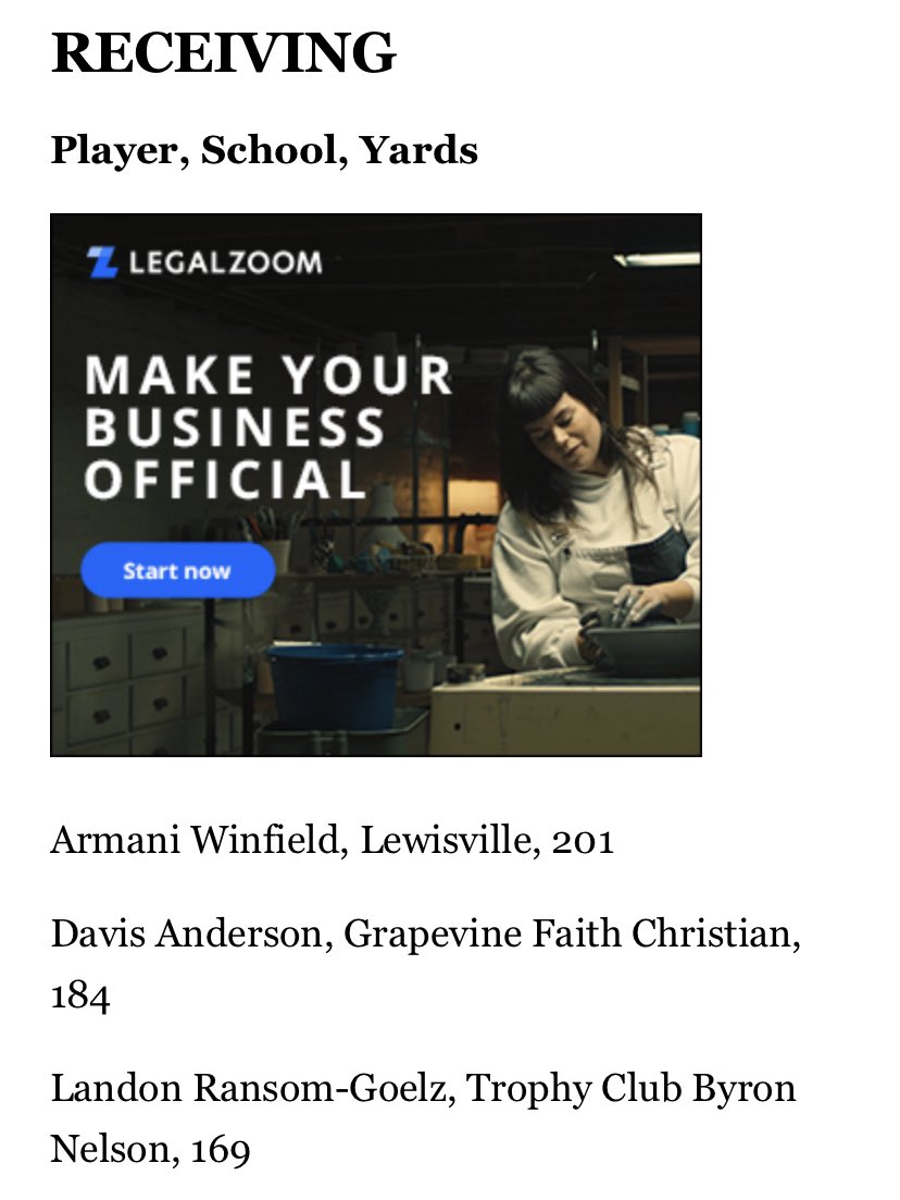 2nd biggest WR game this week in the DFW <a href="/DavisAnderson24/">Davis Anderson</a>