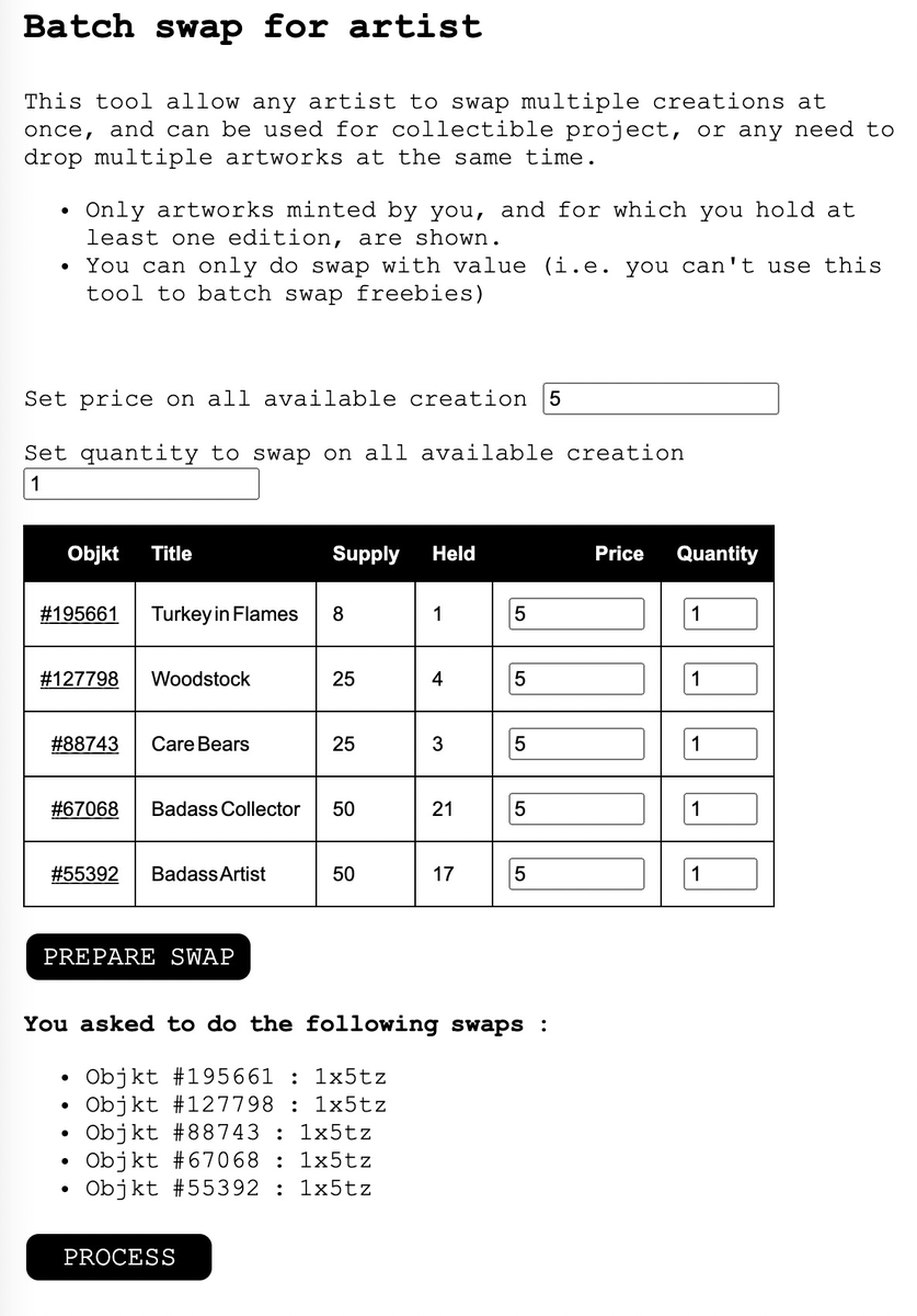 NFTBiker's tweet photo. For artist only, here is a batch swap tool for your creations. It can help to drop all artworks from a serie at once :-) https://t.co/xEla4bB63g https://t.co/nE7xxVIp4w