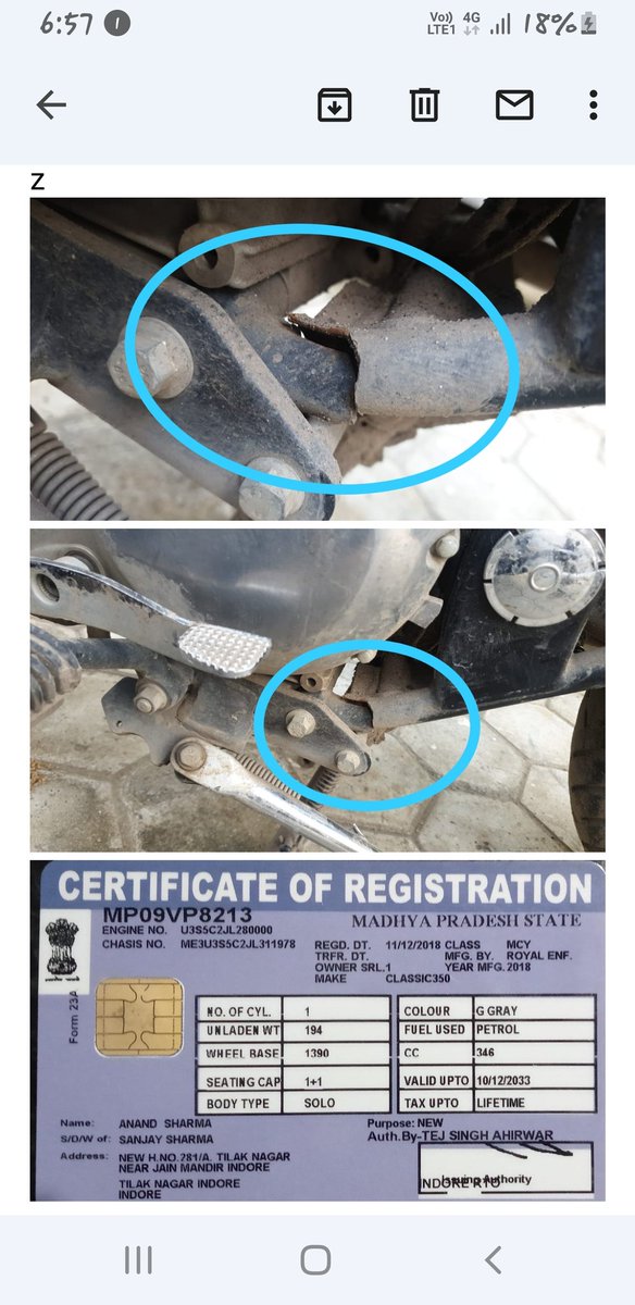 Aan8213's tweet photo. @royalenfield 2साल भी नही हुए थे तबसे परेशान हु! 
 क्या बुलेट बाइक का चेसिस अगर कंपनी मिस्टेक खराब क्वालिटी के कारण ब्रेक होता है अपने आप बिना किसी एक्सीडेंट के तो उसका चार्ज कस्टमर को देना चाहिए ? #bulletclassis350 @BandBajaateRaho @RoyalEnfield_NA @RoyalEnfieldIRL @PiyushGoyal https://t.co/UD6JF7ohfJ