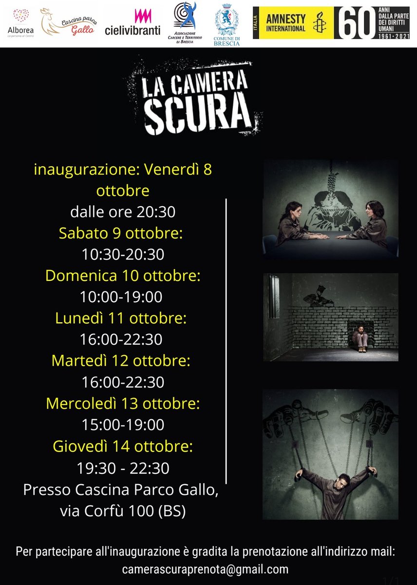 AmnestyBS's tweet photo. Oggi, giornata internazionale contro la pena di morte, la mostra fotografica "La Camera Scura" esposta alla Cascina Parco Gallo (BS), sarà aperta dalle 10 alle 19. 
VI ASPETTIAMO! 
Consulta gli orari dei prossimi giorni nella locandina. https://t.co/wOHkRgthC1