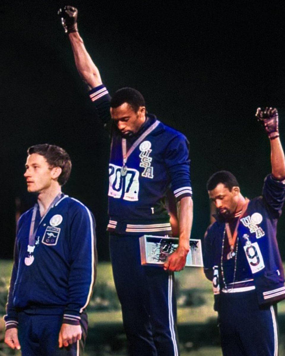 AfricanArchives's tweet photo. 53 years ago today, Tommie Smith and John Carlos performed the Black Power salute at the Olympics that outraged millions of white Americans.

They were suspended from the U.S. team. They received death threats. But neither man ever apologized—and neither ever had need to. https://t.co/24LYglx8LR