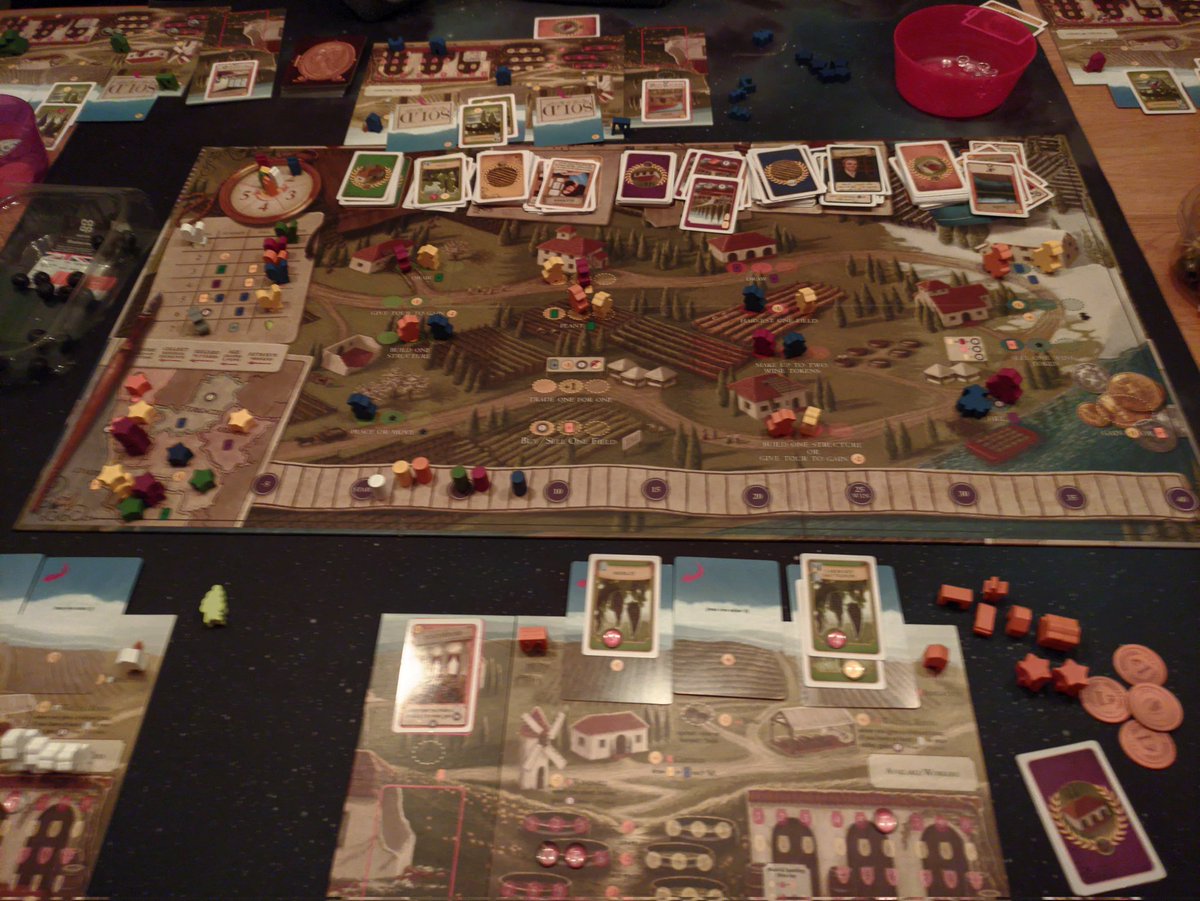 Turns out making wine in Tuscany takes FOREVER. By the time someone got to 25pts we had all aged significantly.