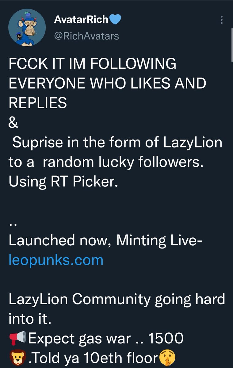 HowManyMiles_'s tweet photo. Promoter of rugged #piratesnft, deletes his tweets and changes his name. Now, a new project #leopunks
Not saying he's a scammer but...
#NFTCommunity #NFTGiveaway https://t.co/8CURClFuRf