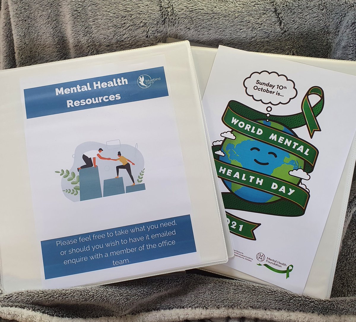 BluebirdBath's tweet photo. #worldmentalhealthday2021 is really important to us, and we want to create as many ways as possible for our carers to access advice, info, and resources on mental health - this lead to the creation of these wonderful folders! 💙

#bluebirdcare #teambluebird #mentalhealth https://t.co/qYiUCcQ9kY