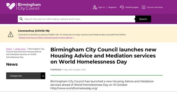 adviceaiduk's tweet photo. On #WorldHomlessDay we are delighted to announce the launch of a new partnership with @BhamCityCouncil to provide an online, housing advice service for Birmingham residents. Read more here: https://t.co/CRtLawlJMO https://t.co/krAS45ISgI