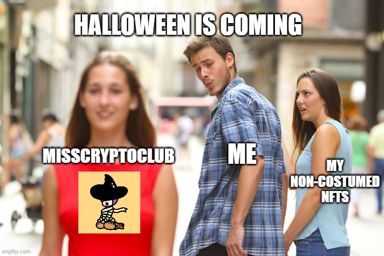 MissCryptoClub's tweet photo. Just saying. Miss Crypto is so dressed up for Halloween. What else to equip her? Pumpkins? ๐
Meme credit to @CryptoMoonPig
#mccmemes https://t.co/h503dsGlSk