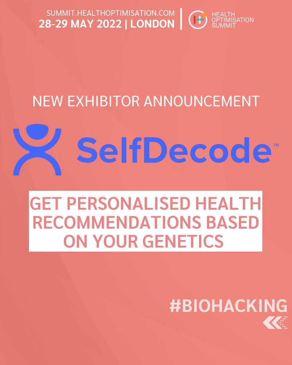 HOsummit's tweet photo. Discover your health risks, genetic variants and take actionable steps to greater health and longevity with @SelfDecode – a state of the art #DNA test kit and health report. 🧬 You’ll find #SelfDecode exhibiting at your next summit in May 2022. #spreadthehealth #selfdiscovery https://t.co/FpkRE9wQEf