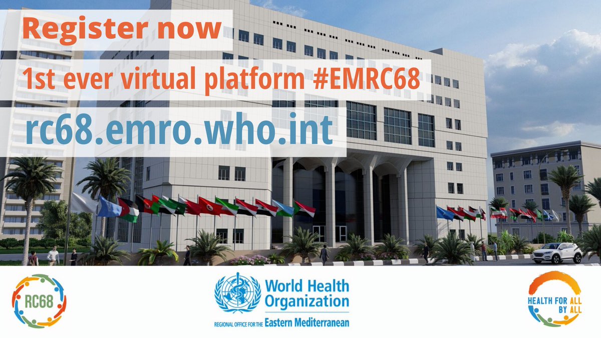 WHO Regional Office for the Eastern Mediterranean (@whoemro) on Twitter photo For the first time, the <a href="/WHOEMRO/">WHO Regional Office for the Eastern Mediterranean</a>’s Regional Committee Meeting is taking place on a virtual platform open to members of the community, in addition to member states and delegates.
Register here: rc68.emro.who.int
#EMRC68 For the first time, the <a href="/WHOEMRO/">WHO Regional Office for the Eastern Mediterranean</a>’s Regional Committee Meeting is taking place on a virtual platform open to members of the community, in addition to member states and delegates.
Register here: rc68.emro.who.int
#EMRC68