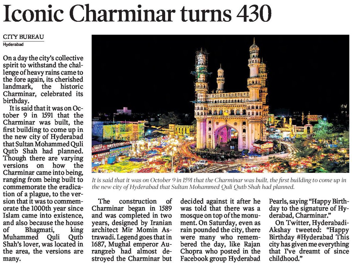 Happening_Hyd's tweet photo. Iconic #Charminar Turns 430 🎂 https://t.co/BZ1FmEeXkt