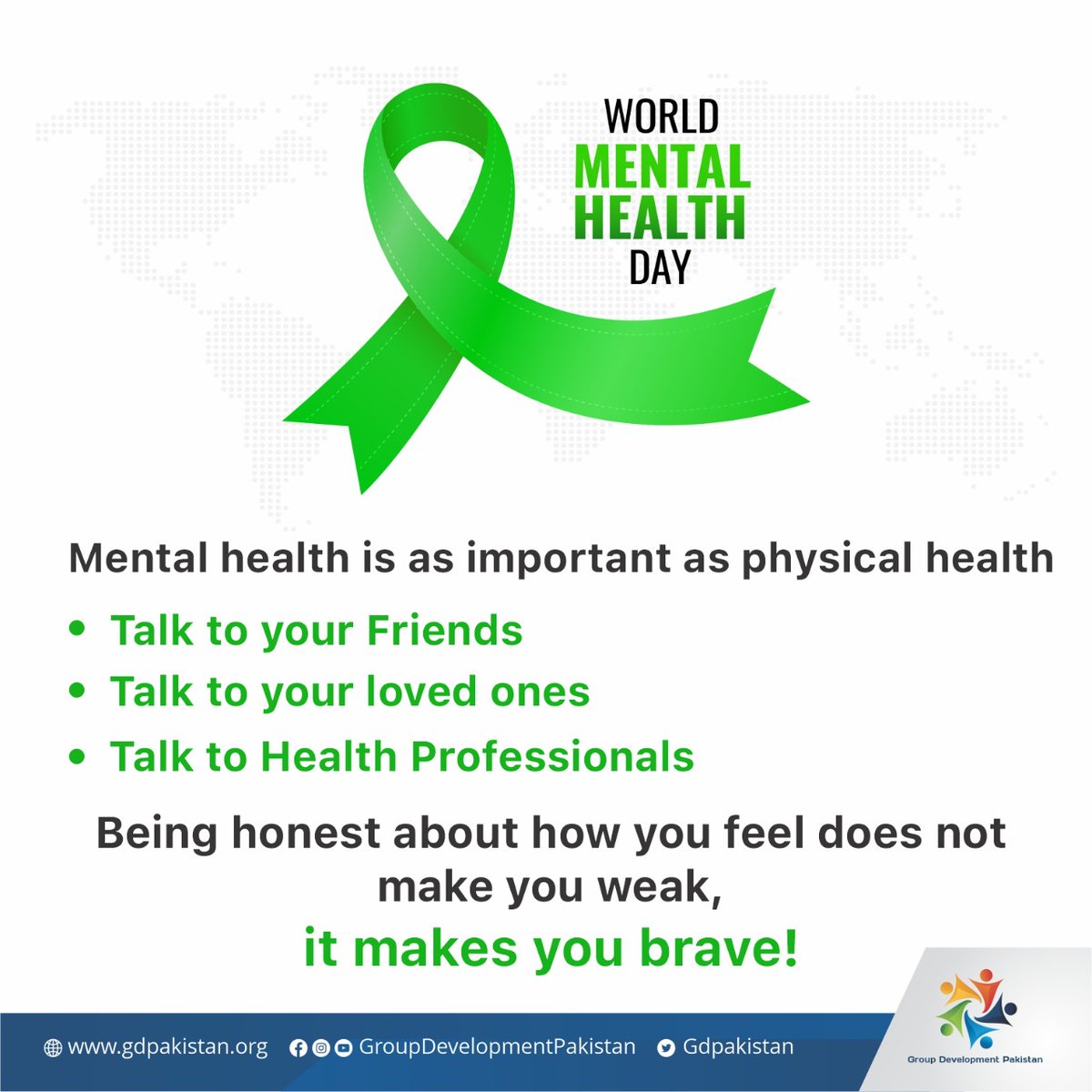 gdpakistan's tweet photo. Mental health is as important as physical health!
Talk to your Friends
Talk to your loved ones
Talk to Mental Health Professionals
Being honest about how you feel does not make you weak; it makes you brave. 
#mentalhealth #MentalHealthMatters #MentalHealthAwareness @valekhan https://t.co/V6ADDyZjks