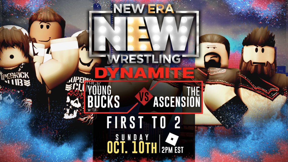NEWonROBLOX's tweet photo. 💥DYNAMITE MATCHCARDS💥

NEW Dynamite is live once more today at 2PM EST and here are just a few matches set for today's show! You do NOT want to miss out on another jam-packed episode of Dynamite! https://t.co/6Y4s8mUxx4