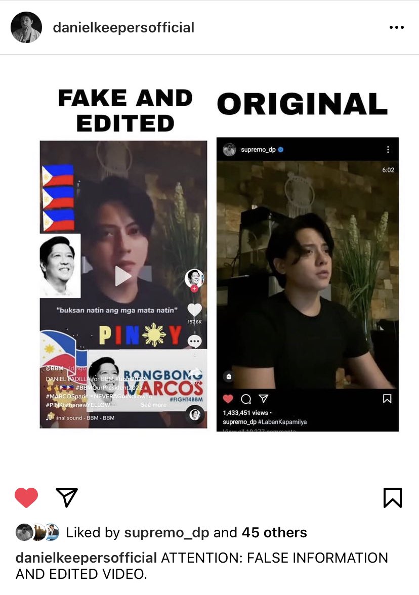 k4thwaii's tweet image. fack check po tayo.

daniel padilla is not a bongbong marcos supporter.