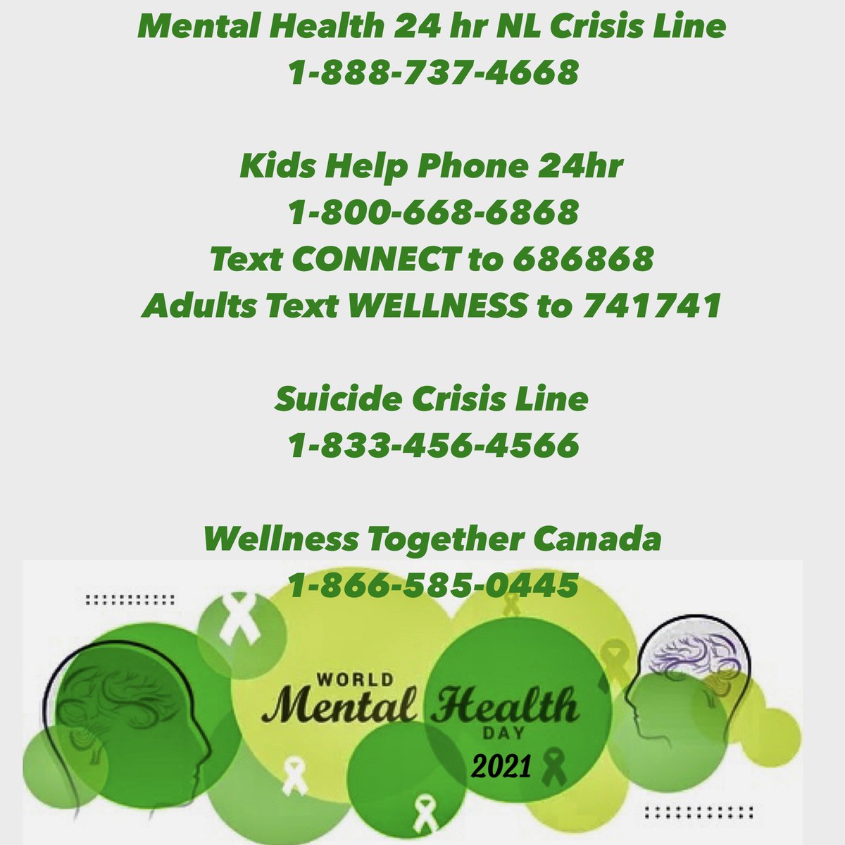 It’s World Mental Health Day &amp; this year’s theme is “Mental health care for all: Let’s make it a reality.” While wishing you &amp; yours a long weekend of giving thanks &amp; recharging, we share these contacts in support of #WorldMentalHealthDay; sometimes holidays can be hard.
🐾Stella