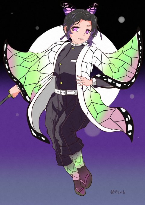 飯ア🍊RGSさんがTwitterに投稿した胡蝶しのぶ(鬼滅の刃)のイラスト。