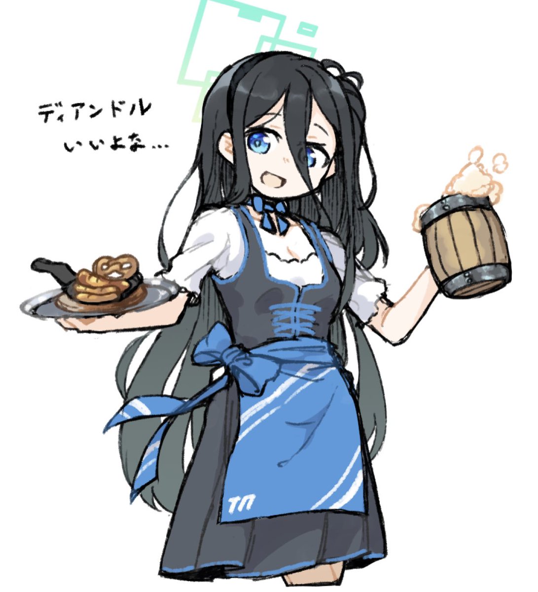 aris (blue archive) 1girl solo blue eyes mug long hair blue apron halo  illustration images