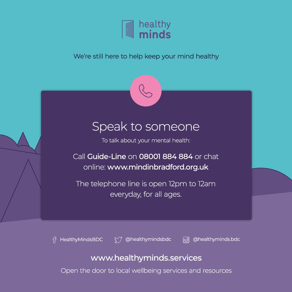 healthymindsbdc's tweet photo. Today is #WMHD2021. We all deserve good mental health + wellbeing. If you'd like to support the fight for #EqualityForMentalHealth today, you can share these vital resources, available for everyone in Bradford and Craven. You might just reach someone who needs to see these today. https://t.co/SK4dx4sp5A